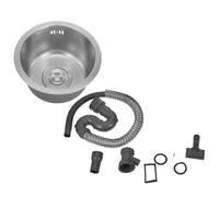 Garneck Fregadero de Acero Inoxidable Mini, Mini Fregadero de Cocina Redondo, Plata, con Desagüe y Rebosadero, para Caravanas, Campers y Bares