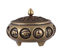 Garneck Incensario Diseño Doce Signos del Zodíaco Chino Artesanal de Latón Dorado Quemador de Incienso Retro para Decoración y Adoración en Sala de Estar