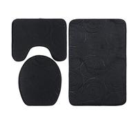 Garosa Juego de Alfombrillas de Baño Antideslizantes, 3 Piezas, Fibra de Poliéster, Negro, Absorbentes, 50x80cm, 50x40cm, 45x38cm, con Tapa de Inodoro