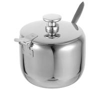 GAROZATION Azucarero Recipiente Redondo Multipropósito de 250ml con Tapa y Cuchara de Acero Inoxidable para Condimentos, Adecuado para Cocina y Mesa de Comedor