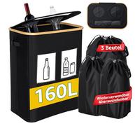 GARPROVM Botellas de depósito de 160 L, 2 compartimentos, colector de botellas con doble orificio de silicona, ventana de visión, 3 bolsillos interiores, vacíos y vidrio viejo, contenedor grande de