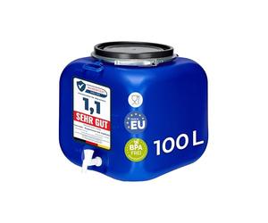 Garronda Barril de Agua de Lluvia 100 L Cuadrado con Grifo GD-0089 Azul | Depósito de boca ancha para agua y alimentos; barril con tapa para chucrut, carne, vino y leche, apto para almacenamiento