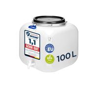 Garronda Barril de Agua de Lluvia 100 L Cuadrado con Grifo GD-0089 Blanco | Depósito de boca ancha para agua y alimentos; barril con tapa para chucrut, carne, vino y leche, apto para almacenamiento