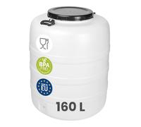 Garronda Bidón de Agua 160 L Barril HDPE para Alimentos GD-0187 Blanco | Barril y depósito HDPE para agua y alimentos; ideal para almacenamiento, fermentación y recogida de lluvia