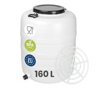 Garronda Bidón de Agua 160 L con Grifo y Prensa Barril HDPE GD-0187 Blanco | Barril HDPE con grifo y prensa para agua y alimentos; almacenamiento, fermentación y recogida de lluvia