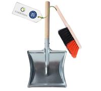 Garronda Set de Escoba y Recogedor Metálico con Mango de Madera - Cepillo Madera y Pala de Mano Resistente para Brasas, Polvo y Suciedad, Kit para el Hogar y Jardín GD-0010 (Negro/Naranja + Plata)