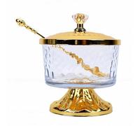 Garsent Azucarero de Vidrio con Tapa y Cuchara, Bote Decorativo para Dulces, Tarro para Condimentos de Sal para Almacenamiento en el Mostrador de la Cocina, Contenedor Multiusos (GOLD)