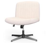 GartistGo Silla de oficina ergonómica con patas cruzadas, sin brazos, silla sin ruedas, franela ancha y suave, giro de 360° y altura ajustable, diseño moderno para el hogar (beige)