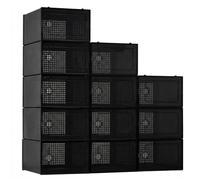 Garvee 12 Pcs Cajas De Zapatos, Organizador Zapatos De Plástico Transparente Apilables, Contenedores Organizadores De Zapatos Con Tapas Para Mujeres/Hombres,Negro