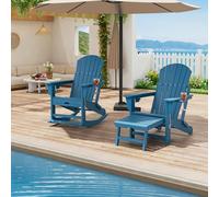 Garvee Adirondack Mecedora para jardín y terraza, plegable, con reposapiés extensible, 2 soportes para bebidas, HDPE resistente a la intemperie, incluye otomana, juego de 4