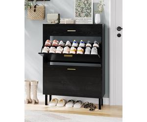 Garvee Ahorra Espacio y Moderno - Armario Zapatero Estrecho de MDF - 2 Puertas y 3 cajones - Estantería Independiente con Capacidad para Varios Pares - Ideal para recibidor, Pasillo o Dormitorio -