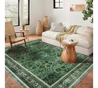 Garvee Alfombra vintage lavable y antideslizante - diseño moderno, delgada y suave, resistente a manchas, ideal para interior y exterior, apta para mascotas, fácil de limpiar - 160x230cm, color verde,