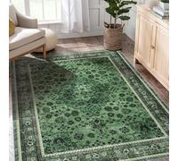 Garvee Alfombra vintage lavable y antideslizante - diseño moderno, delgada y suave, resistente a manchas, ideal para interior y exterior, apta para mascotas, fácil de limpiar - 120x170cm, color verde,