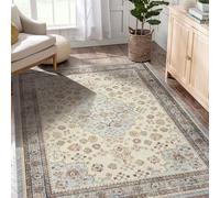 Garvee Alfombra vintage moderna, lavable a máquina, plegable, fina, antideslizante, resistente a las marcas, para sala de estar, dormitorio, comedor, interior y exterior, 160 x 230 cm, color beige