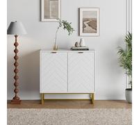 Garvee Aparador Moderno de 80 cm con estantes Ajustables y Puertas en Espiga - Mueble Buffet de Madera para Comedor, Sala o recibidor - Almacenamiento Elegante - Consola Doble Puerta, Color Blanco