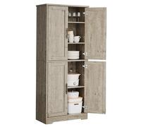 Garvee Armario Alto de Cocina multifunción - Mueble Independiente con 4 Puertas y estantes Ajustables organizar Alimentos y Utensilios en Cocina, baño, Comedor o Sala - Acabado en Gris
