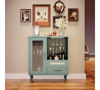 Garvee Armario Bar Moderno Verde para Vino y Café - Puerta de Vidrio Templado - Estantes Ajustables - Cajones y Gran Almacenamiento - para Cocina, Comedor o Sala - Color Verde
