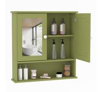 Garvee Armario de Baño con Espejo de Pared - Estante Ajustable, Armario de Botiquín Compacto con Puertas Espejadas, Organizador para Baño, Cocina, Lavandería, Recibidor - 57x13x59 cm, Verde Oliva