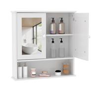 Garvee Armario de Baño con Espejo de Pared - Estante Ajustable, Armario de Botiquín Compacto con Puertas Espejadas, Organizador para Baño, Cocina, Lavandería, Recibidor - 57x13x59 cm, Blanco