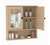 Garvee Armario de Baño con Espejo de Pared - Estante Ajustable, Armario de Botiquín Compacto con Puertas Espejadas, Organizador para Baño, Cocina, Lavandería, Recibidor - 57x13x59 cm, Roble