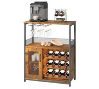 Garvee Armario para Vino de 3 Nivels 12 Botellas, Estante Ajustable Soporte para Copas y Encimera Central Abierta, Mueble Bar con Puerta, Aparador Vino para Salón, Comedor o Cocina - 69 x 35 x 92 cm