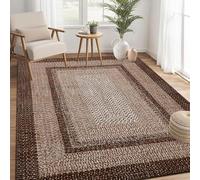 Garvee Boho Washable Area Rug - Non-Slip, Mark Resistant Polyester Carpet with Modern Geometric Print - Soft, Farmhouse Rustic Accent for Living Room, Bedroom, Hallway - Brown/Grey, Multiple