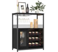 Garvee Botellero Industrial con Estante Ajustable para Vino y Soporte para Copas, Armario para Bebidas para Cocina, Comedor, Salón, 70x35x92 cm, Negro
