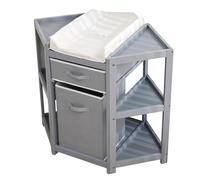 Garvee Cambiador esquinero compacto de madera para bebé - Cajón de almacenamiento y cesto para ropa - Colchón impermeable incluido - Organización eficiente para habitación infantil - Gris