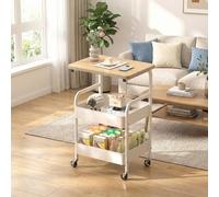 Garvee Carrito Multiusos Móvil De 3 Niveles con Tablero De Madera De Nogal, Estructura De Metal Resistente, 2 Ruedas Bloqueables, Organizador De Almacenamiento Multiusos