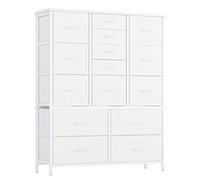 Garvee Cómoda Alta de 15 Cajones de Tela, Estructura Metálica Resistente + Tapa de Madera, Diseño Moderno Blanco, para Dormitorio y Pasillo, 99×30×122 cm