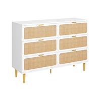 Garvee Cómoda De Ratán De Estilo Moderno para Dormitorio, Salón, Pasillo y Habitación Infantil, Fabricada En Madera Resistente con 6 Cajones Profundos, Amplia Superficie Decorativa y Gran Capacidad