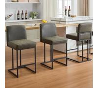 Garvee Confort Modern para Cocina - Juego de 3 taburetes de bar 61 cm con respaldo, asiento acolchado de piel sintética, patas metálicas robustas, estilo contemporáneo, ideal para cocina - Color: Gris