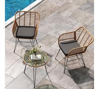 Garvee Conjunto bistró de 3 Piezas para Exterior - 2 sillas de ratán con Cojines Acolchados y Mesa, Resistente a la Intemperie, fácil de Limpiar, diseño Compacto - Ideal para terraza o Patio - Ratán
