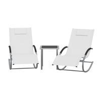 Garvee Conjunto de 2 Tumbonas de Jardín y Mesa Auxiliar, Muebles de Exterior de Hierro Transpirable con Almohadas, Hamacas Reclinables para Terraza, Patio, Balcón y Piscina, 190x58x30 cm Blanco