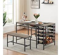 Garvee Conjunto de Comedor Compacto para 4 Personas - Mesa Rectangular de 120 cm con 2 Bancos - Estructura metálica Resistente - Estante de Almacenamiento de 2 Niveles y Soporte para Vino
