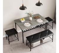 Garvee Conjunto De Comedor Compacto para 4 Personas - Mesa Rectangular De Madera con 2 Sillas Tapizadas y Banco - Estructura Metálica Robusta e Incluye Espacio De Almacenamiento - Ideal para Cocinas