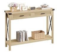 Garvee - Consola de Entrada Estilo Granja con cajones de ratán, Gris, Madera Maciza, Ideal para el salón, el Pasillo o el vestíbulo. Mesa Auxiliar de 109 cm con Almacenamiento.
