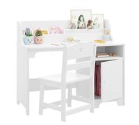 Garvee Escritorio de estudio para niños con silla, mesa de estudio de madera para niños con cabaña y armario de almacenamiento para niños y niñas de 3 a 12 años, escritorio de escritura para