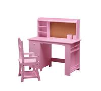 Garvee Escritorio infantil multifuncional de madera con silla - Con estante, pizarra de corcho, armario y cajón - Para niños y niñas de 3 a 8 años - Ideal para aprender y escribir en casa - Color rosa
