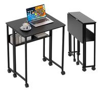Garvee Escritorio Plegable - Mesa Escritorio 24.8 Pulgadas, Material Ecológico de Calidad, Multifunción con Almacenamiento, Móvil y Compacto, Soporte 135 Libras, Color Negro