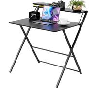 Garvee Escritorio plegable para computadora con estante para monitor, mesa plegable pequeña, escritorio de oficina en casa, mesa plegable de 2 niveles para el hogar, oficina, escuela, dormitorio, 80 x
