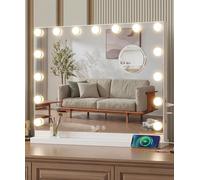Garvee Espejo de Maquillaje con Puerto USB, Tipo c, Control táctil, Espejo Hollywood con iluminación, 15 LED Espejo cosmético, Dimmables 3 Colores de luz, con Espejo de Aumento 3X, Blanco, 58 x 45 cm