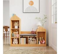 Garvee Estantería Infantil Estilo Metodología Educativa con Banco y Rincón De Lectura, Organizador De Libros y Juguetes - 6 Cubos, 7 Cajones con Ruedas, Madera - para Habitación Infantil