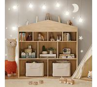 Garvee Estantería Niños Grande - 9 Compartimentos Clasificables - Librería Infantil con diseño en Forma de casa - Espacio Superior para Libros y Adornos - 100 * 30 * 104 CM - Color Vintage