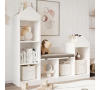 Garvee Estantería Niños Grande con Asiento - 121 * 30 * 108CM - Librería Infantil de Madera - Compartimentos Clasificables Multifunción - Estanteria Infantil Gran Capacidad - Color Blanco