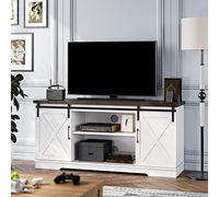 Garvee Farmhouse TV Stand for 65 Inch TV, Modern Entertainment Center - Sliding Barn Doors - Storage Shelves - Media Console Table for Living Room or Bedroom, Grey and White Tall Cabinet Furniture