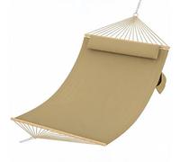 Garvee Hamaca con Soporte de Madera Estilo Plano 350 cm para Exterior, Tela Resistente Transpirable para Jardín Terraza y Patio, Estructura Robusta de Fácil Montaje y Desmontaje, Marrón Cálido