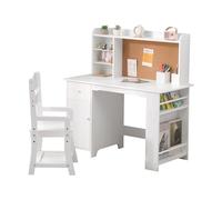 Garvee Infantil de Madera con Silla, Estante para Libros, Pizarra, armarios y Almacenamiento, Ideal para Dormitorio o Estudio Escolar, Funcional y versátil, Color Blanco