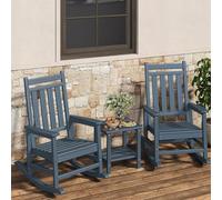 Garvee Juego de 2 Mecedoras de Exterior de HDPE con Mesa Auxiliar para Adultos, Sillones Mecedores de Respaldo Alto Estilo Adirondack, Muebles de Patio Resistentes, Acabado Efecto Madera, Azul Marino