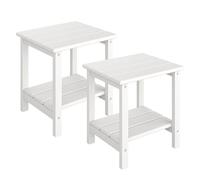 Garvee Juego de 2 Mesas Auxiliares de Exterior con Estante Inferior, Diseño de 2 Niveles con Acabado de Madera, Mesa Lateral para Jardín, Terraza, Balcón o Piscina, 46 × 40 × 41 cm, Blanco